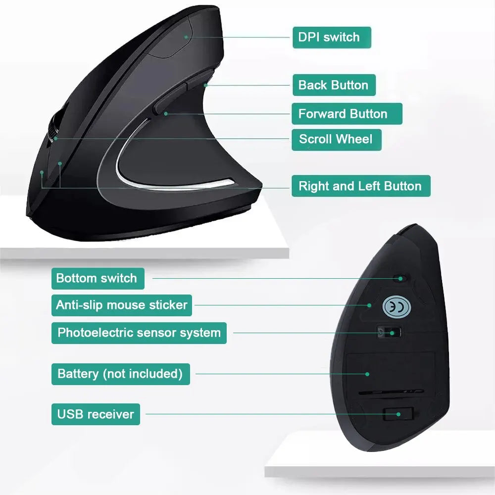 Wrist Ease Vertical Mouse – Ergonomic, Rechargeable & Adjustable DPI