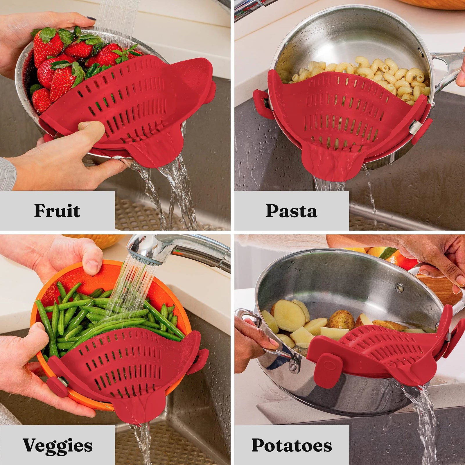 Silicone Clip-On Kitchen Strainer | Easy Draining Tool